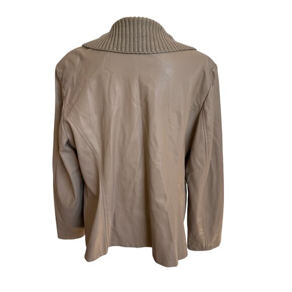 Chico's Jacket Women's Sz 3 16/18 Taupe Faux Leather Knit Collar Trim Lined Soft - Picture 5 of 10